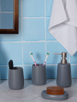 Aarvi Decor - Grey Porcelain Soap Dispenser + Toothbrush Holder + Tumbler + Soap Dish