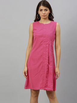 RAREISM - Pink Pleated Casual Knee Length Dress
