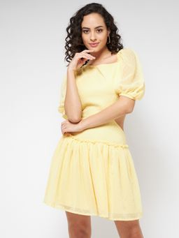 Magre - Women Yellow Textured Cut Outs Mini Dress