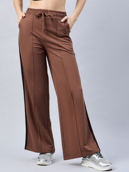 Femea - Women Brown Cotton Mid Rise Side Stripe Trackpant