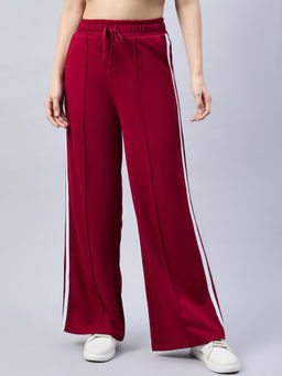 Femea - Women Maroon Cotton Mid Rise Side Stripe Trackpant