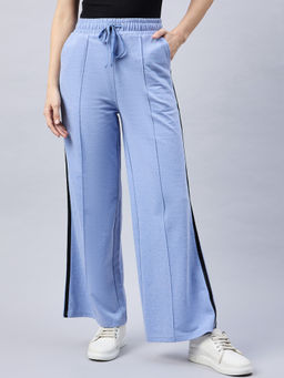Femea - Women Blue Cotton Mid Rise Side Stripe Trackpant