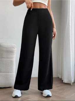 BROADSTAR - Women High Rise Stretchable Black Relaxed Fit Pant