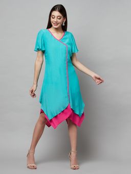 Attic Salt - Blue Solid-Plain Two Shade Gauge Dress