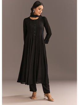 KALKI FASHION - Black Beaded Sequin Anarkali Kurta with Pant and Dupatta (Set of 3)