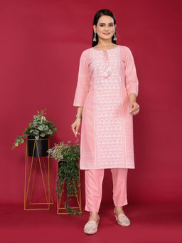 Rangita - Peach Rayon Embroidered Printed Straight Kurta with Pant (Set of 2)