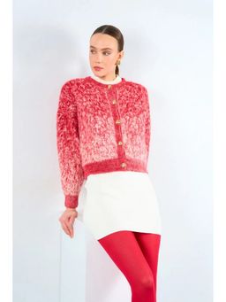 GAIIA - Red Acrylic Textured Full Sleeves Regular Cardigan