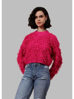 GAIIA - Pink Other Textured Full Sleeves Crop Sweater