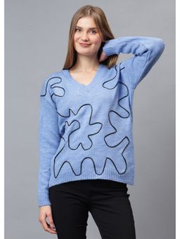 GAIIA - Blue Acrylic Textured Full Sleeves Regular Sweater