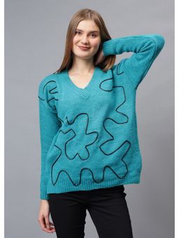 GAIIA - Blue Acrylic Textured Full Sleeves Regular Sweater