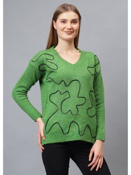 GAIIA - Green Acrylic Textured Full Sleeves Regular Sweater