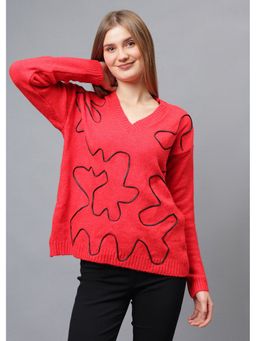 GAIIA - Red Acrylic Textured Full Sleeves Regular Sweater