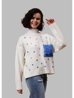 GAIIA - White Wool Plain Full Sleeves Regular Sweater
