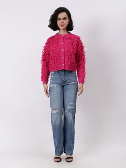GAIIA - Pink Other Textured Full Sleeves Regular Cardigan