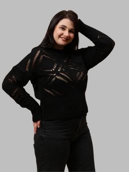 GAIIA - Black Other Self Design Full Sleeves Regular Sweater