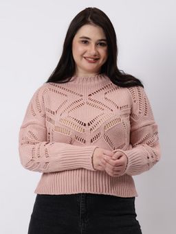 GAIIA - Peach Other Self Design Full Sleeves Regular Sweater