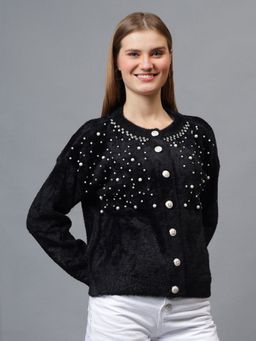 GAIIA - Black Acrylic Textured Full Sleeves Regular Cardigan