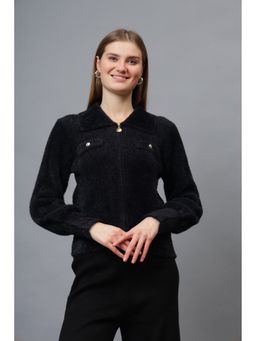 GAIIA - Black Acrylic Textured Full Sleeves Regular Cardigan