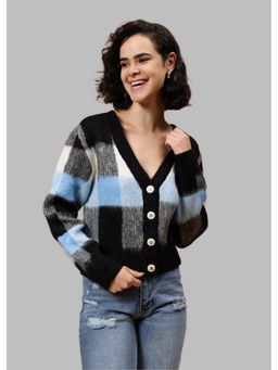 GAIIA - Black Wool Colorblock Full Sleeves Crop Cardigan