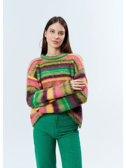 GAIIA - Green Acrylic Colorblock Full Sleeves Regular Sweater