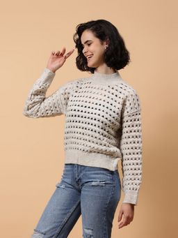 GAIIA - Off White Other Woven Full Sleeves Regular Sweater