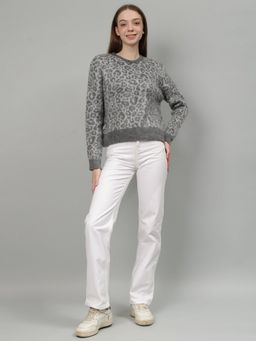 GAIIA - Grey Wool Printed Full Sleeves Regular Sweater