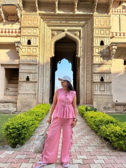 SUGERCANDY - Pink Brisa Ghingham Co-Ord Set