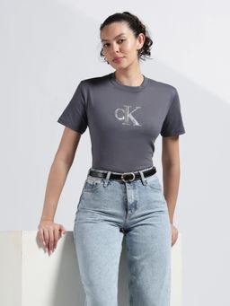 Calvin Klein - Charcoal Logo Regular Fit Cotton T-Shirt