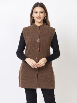TWENTY ME - Brown Colour Sleeveless Long Cardigan