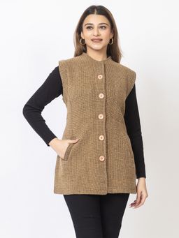 TWENTY ME - Khaki Colour Sleeveless Long Cardigan