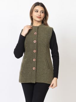 TWENTY ME - Olive Colour Sleeveless Long Cardigan