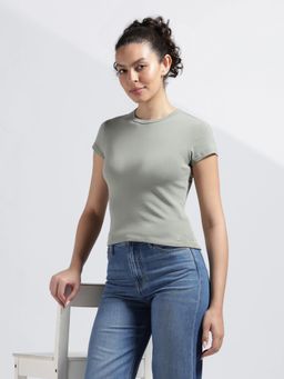 Calvin Klein - Green Solid Regular Fit Cotton T-Shirt