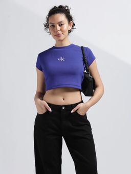 Calvin Klein - Blue Solid Regular Fit Cotton T-Shirt