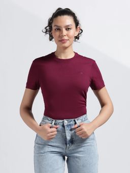 Calvin Klein - Burgundy Solid Regular Fit Cotton T-Shirt
