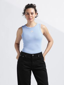 Calvin Klein - Blue Solid Slim Fit Cotton T-Shirt