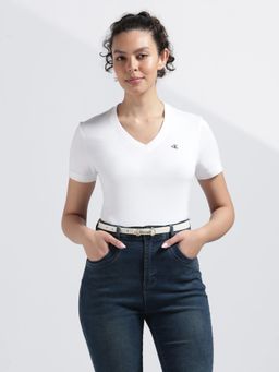 Calvin Klein - White Solid Regular Fit Cotton T-Shirt