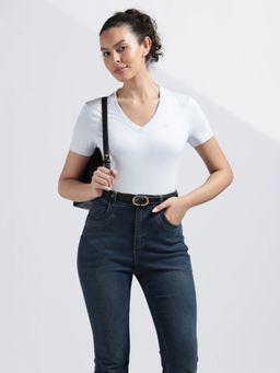 Calvin Klein - Women'S White Solid Regular Fit Cotton T-Shirt