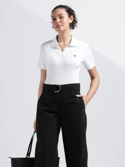 Calvin Klein - White Solid Relaxed Fit Cotton Polo T-Shirt