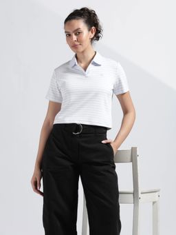Calvin Klein - White Striped Relaxed Fit Cotton Polo T-Shirt