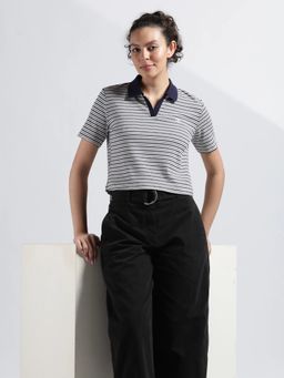 Calvin Klein - Navy Blue Striped Relaxed Fit Cotton Polo T-Shirt