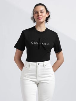 Calvin Klein - Black Embroidered Logo Regular Fit Cotton T-Shirt