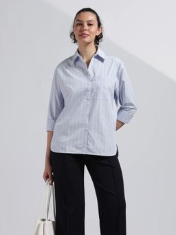 Calvin Klein - Blue Striped Relaxed Fit Cotton Shirt