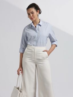 Calvin Klein - Blue Cotton Striped Relaxed Fit Shirt