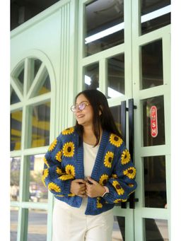 SUGERCANDY - Teal Blue Picnic Handmade Cardigan