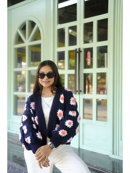 SUGERCANDY - Dark Navy Blue Picnic Handmade Cardigan