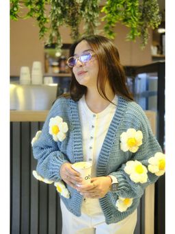 SUGERCANDY - Teal Croatia Daisy Handmade Cardigan