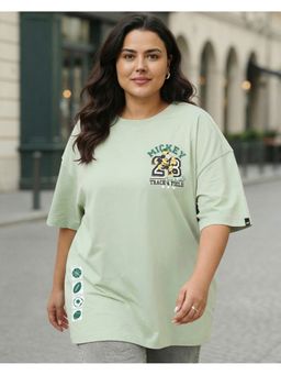 Bewakoof - Disney Fog Green Mickey Field Graphic Printed Oversized Plus Size T-Shirt