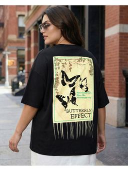 Bewakoof - Jet Black Butterfly Effect Graphic Printed Oversized Plus Size T-Shirt