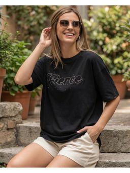 Bewakoof - Black Fierce Embellished Oversized T-Shirt