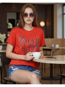 Bewakoof - Fiesta Red Fiery Graphic Printed Boyfriend T-Shirt